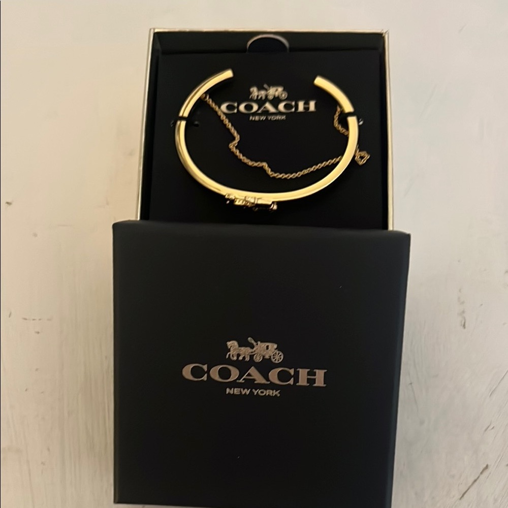 Coach Gold-Tone Bangle with Chain